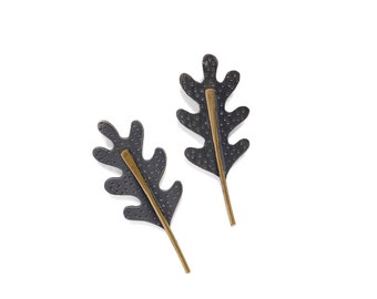 Oak leaf stud earrings oxidised