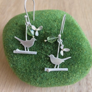 Blackbird earrings on twigs with peridots image 1