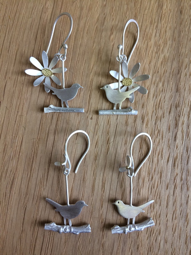 Blackbird earrings on twigs with peridots image 3