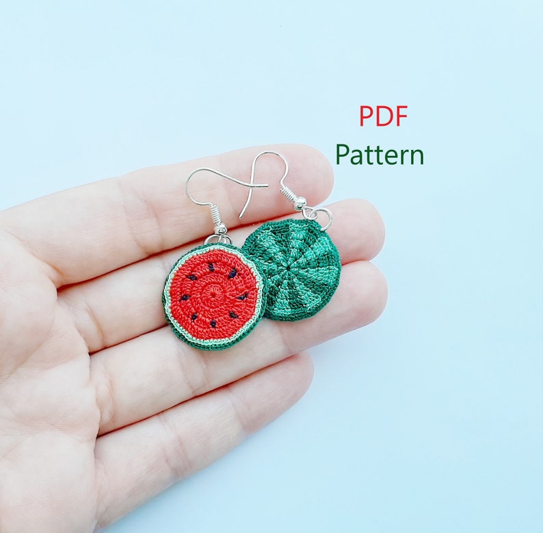 Watermelon Earrings Crochet PDF Pattern. Botanical Earrings Etsy