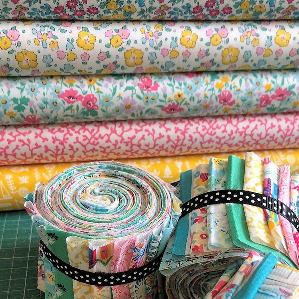 15 Liberty Jelly Roll Fabric, 100% Algodón, Tiras de Acolchado de 2.5" x 44" - Colección Riviera, rayas florales de conchas marinas de coral náutico de vela