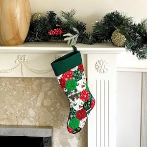 DIY Christmas Stocking Sewing Kit Fabric Quilted Hexagon Patchwork Paper Piecing Slow Stitching