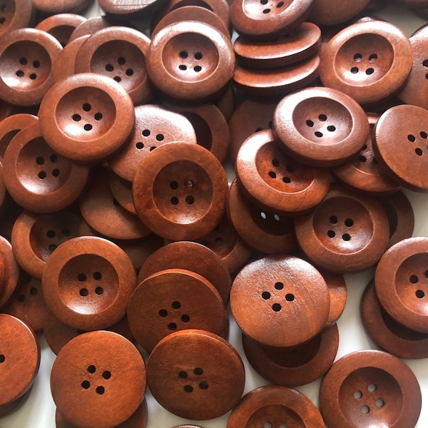 30mm Dark Wood buttons, sewing buttons - pack of 6