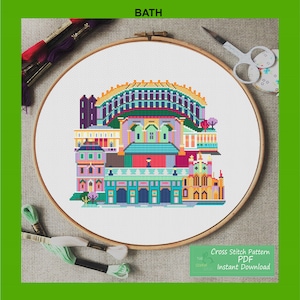 Bath City Cross Stitch Pattern Modern Embroidery Download
