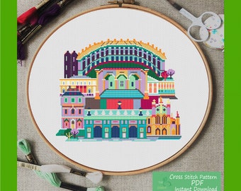 Bath City Cross Stitch Pattern Modern Embroidery Download