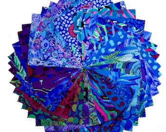 Royal Blue Kaffe Fassett Charm Pack Fabric, 100% Cotton, 5" x 5"  42 Quilting Squares - Free Spirit