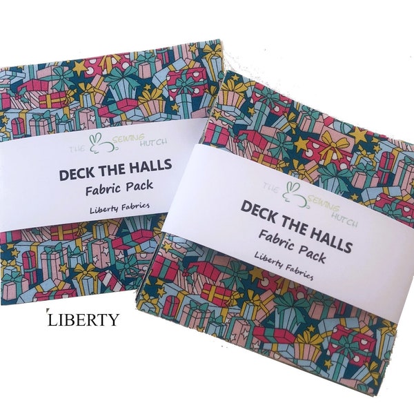 Liberty Charm Square Pack - Deck The Halls, pack of 44, 5inch squares, seasonal red blue teal fabric
