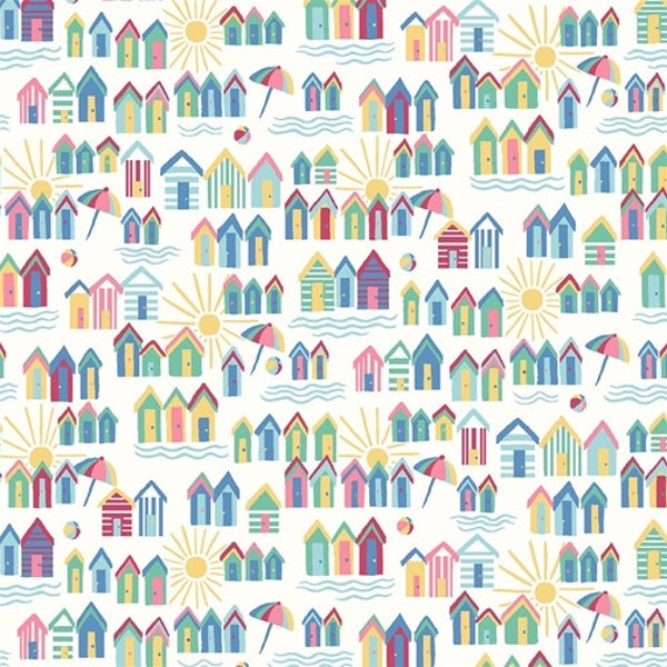 Liberty Fabric, Riviera Collection, Beach Hut Lasenby Cotton by the fat quarter/half metre/metre nautical quilting blue yellow pink seaside