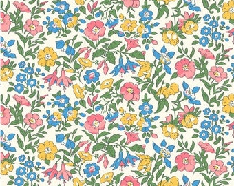 Liberty Fabric, Flower Show Midsummer,  Mamie Lasenby Cotton by the fat quarter/half metre/metre floral blue yellow red dress quilt fabric