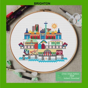 Brighton Cross Stitch Pattern | Modern City Embroidery Pattern Download