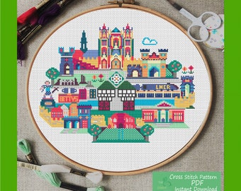 York Cross Stitch Pattern | Embroidery Download Instant PDF | Modern City Hoop Art