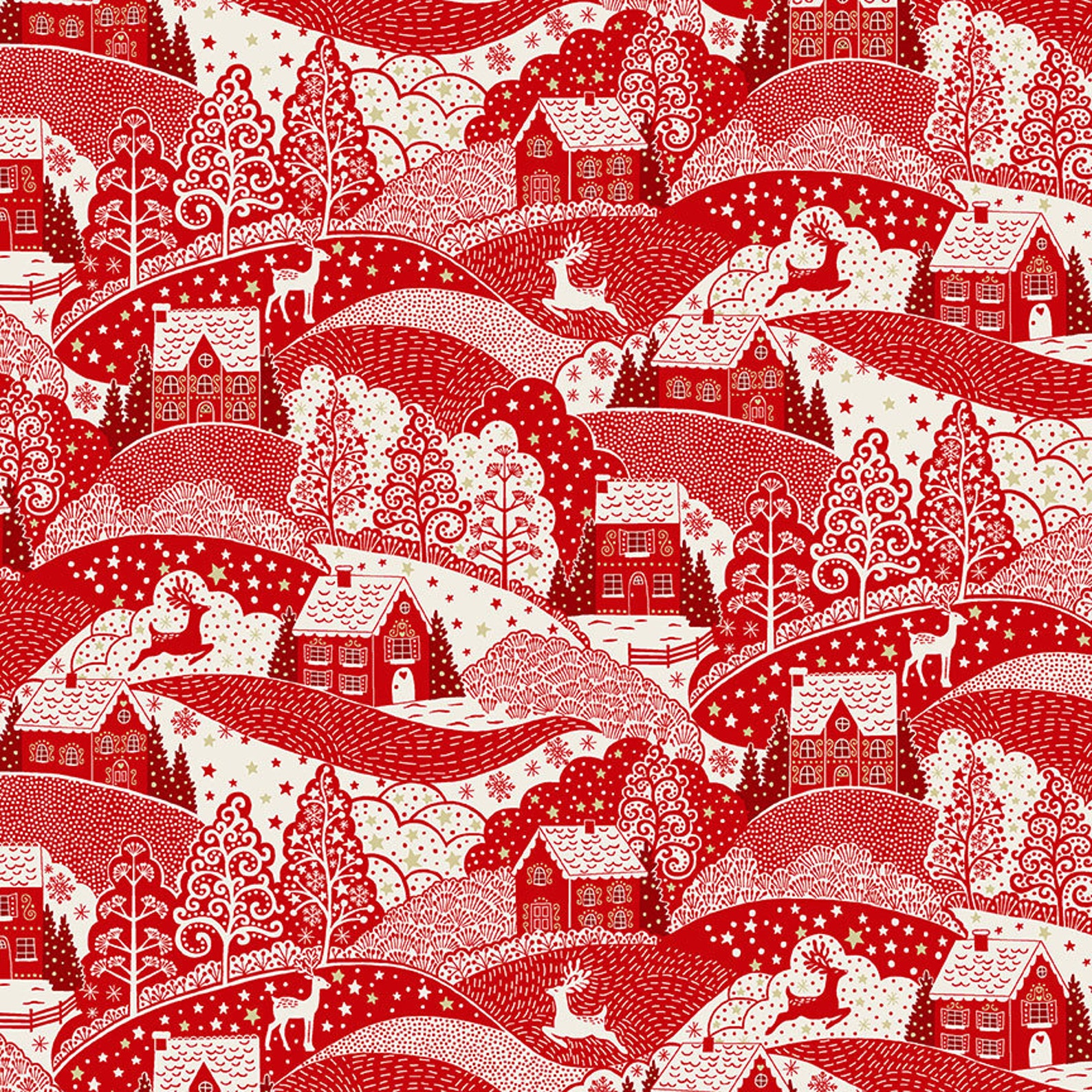 Makower Scandi Christmas Fabric by the Metre Red Metallic Etsy