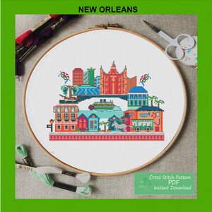 New Orleans Modern Art Cross Stitch Pattern Embroidery Download