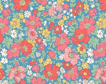 Liberty Fabric, Flower Show Midsummer,  Cosmos Flower Lasenby Cotton by the fat quarter/half metre/metre floral red dress quilt fabric