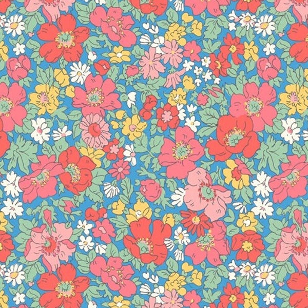 Liberty Fabric, Flower Show Midsummer,  Cosmos Flower Lasenby Cotton by the fat quarter/half metre/metre floral red dress quilt fabric