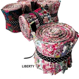 Liberty Jelly Roll Fabric, 2.5&quot; x 49&quot;, 15 Quilting Strips, Cotton Textiles - Pink Floral Tana Lawn, sewing gift
