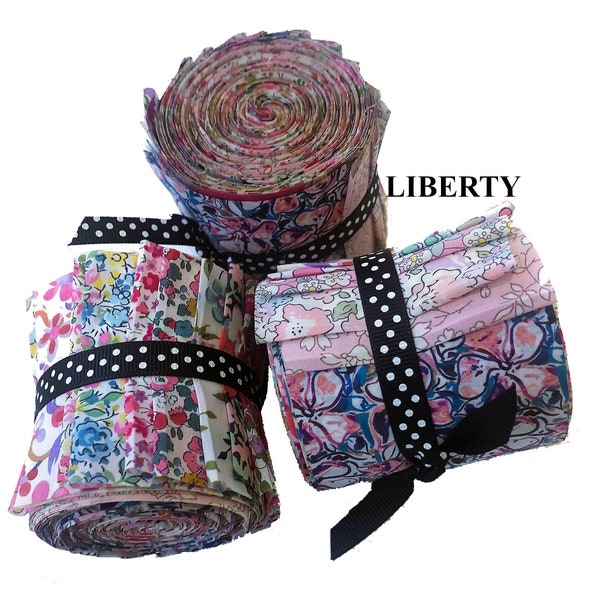 Tela Liberty Jelly Roll, 2,5" x 49", 15 tiras de acolchado, textiles de algodón - Césped Tana Floral Rosa