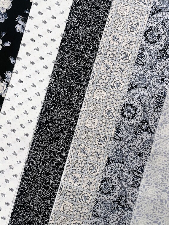 12 Liberty Jelly Roll Fabric, Quilting Fabric, 2.5 X 44, Textiles Emporium  Black White Floral Monochrome Paisley Geometric 