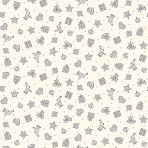 Tissu de Noël Makower Scandi au gros quart/demi-mètre/mètre dispersé 2460/S tissu métallisé argenté, cadeau de vacances de saison, déco maison