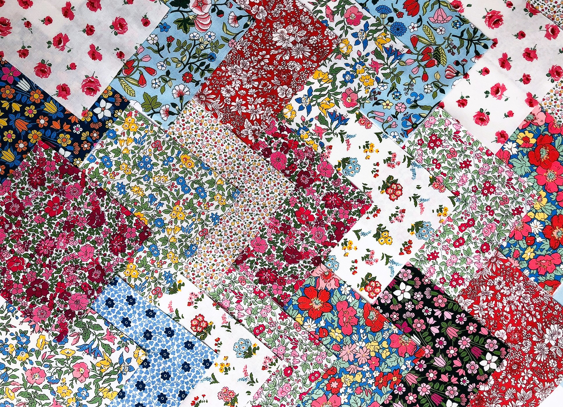 40 Liberty Quilting Squares, Pink and Red Liberty Fabric Square