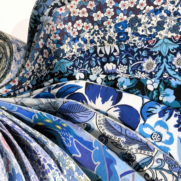 15 Liberty Jelly Roll Fabric, bandes de courtepointe 2,5 « x 49 », textiles en coton - Bleu, Floral Tana Lawn