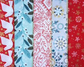 Christmas Fat Quarter Bundle, UK Naaien en Crafting Fabric metallic stof, Dashwood Scandi duif sneeuwvlok mint rood