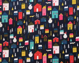 Christmas Houses Holiday Fabric, 100% cotton quilting fabric by the fat quarter/half metre/metre, home decor fabric, DashwoodTextiles