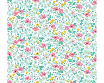 Liberty Fabric, Riviera Collection, Wildflower Poppy Lasenby Cotton by fat quarter/half metre/metre nautical quilting green yellow floral