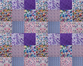 45 Liberty Charm Square Pack Tana Lawn Purple Floral 5 inch Fabric Patchwork Squares, Lightweight Quilting Squares, slow stitching