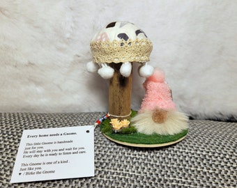 MINI GNOME with Mushroom.  Mushroom,  gnome, lucky gnome, Pink gnome,  little gnome, swedish design, handmade gnome, swedish gnome,