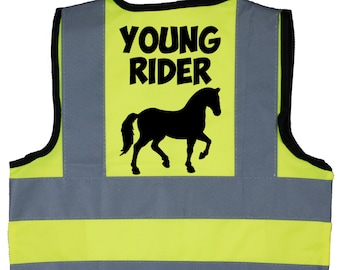 Young Rider Baby, Children's, Kids, Toddler Yellow Hi Vis Safety Jacket Sizes 0 to 9 Years Optional Personalised On Front Yellow. Horse