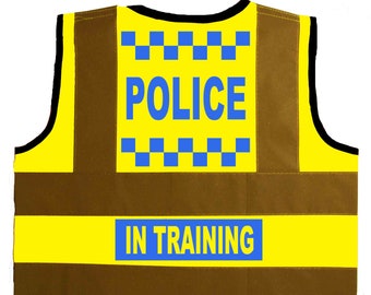 Police In Training Baby, Children's, Kids, Toddler, Hi Vis Safety Jacket, Vest Sizes 0 to 8 Years Optional Personalised On Front. Constable