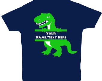 Personalised Name Dinosaur Short Sleeve T-Shirt, Top, Baby, Toddler, Children's 0 to 5 Years Boys, Girls, Unisex T-Rex