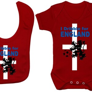 Football Baby Bodysuit,Romper,T-Shirt & Feeding Bib, I Dribble For England, Newborn to 24 Months unisex Boy/Girl