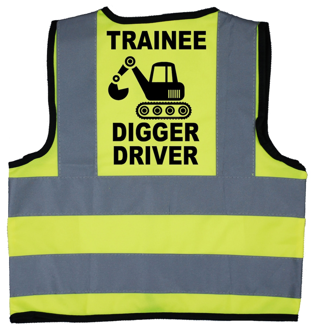 Yellow Trainee Tag Kids Yellow Hi Vis Safety Vest, Trainee Digger Driver, Optional ...