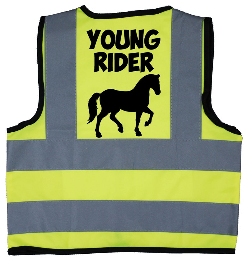 Young Rider Baby, Children's, Kids, Toddler Yellow Hi Vis Safety Jacket Sizes 0 to 9 Years Optional Personalised On Front Yellow. Horse image 1