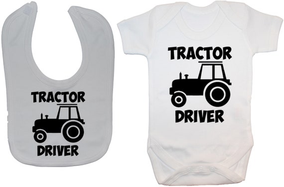 Trainee Tractor Driver Baby Grow//Bodysuit /& Bib /& Hat 0-24m Boy Girl
