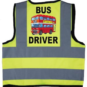 Bus Driver Hi Vis Kids, Safety Jacket, Vest. Optional Personalised Text On Front
