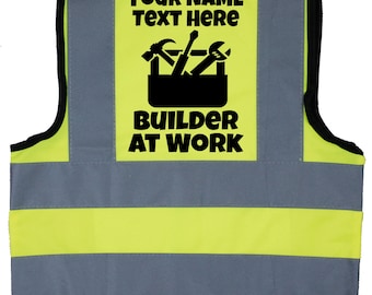 Personalised Children's Hi Vis Safety Jacket: Builder at Work. Optional Text On Front