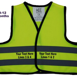 Young Rider Baby, Children's, Kids, Toddler Yellow Hi Vis Safety Jacket Sizes 0 to 9 Years Optional Personalised On Front Yellow. Horse image 6