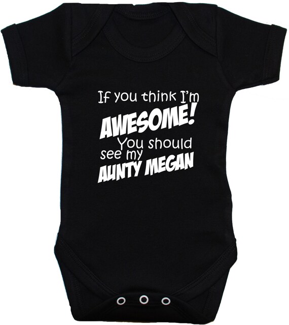 Cute Personalised Aunty With Name Baby Grow Bodysuit T-Shirt Romper NB-24mths 