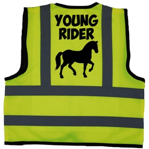 Young Rider Baby, Children's, Kids, Toddler Yellow Hi Vis Safety Jacket Sizes 0 to 9 Years Optional Personalised On Front Yellow. Horse 1-2 UK kids'