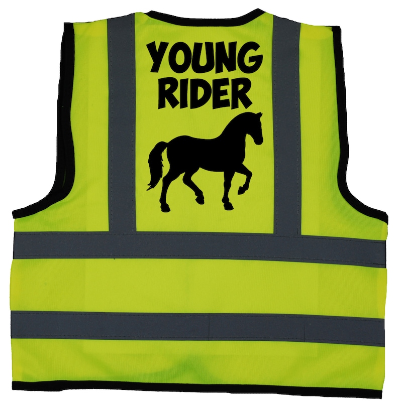 Young Rider Baby, Children's, Kids, Toddler Yellow Hi Vis Safety Jacket Sizes 0 to 9 Years Optional Personalised On Front Yellow. Horse 1-2 UK kids'