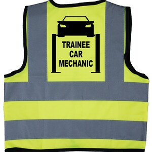 Azubi Automechaniker Baby, Kinder,s. Kinder, Kleinkind Gelb Hi Vis Sicherheitsjacke Größen von 0 bis 8 Jahren Optional auf der Vorderseite personalisiert. Autogarage