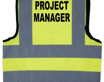 Project Manager Baby, Children's. Kids, Toddler Yellow Hi Vis Safety Jacket, Vest Sizes 0 to 8 Years Optional Personalised On Front