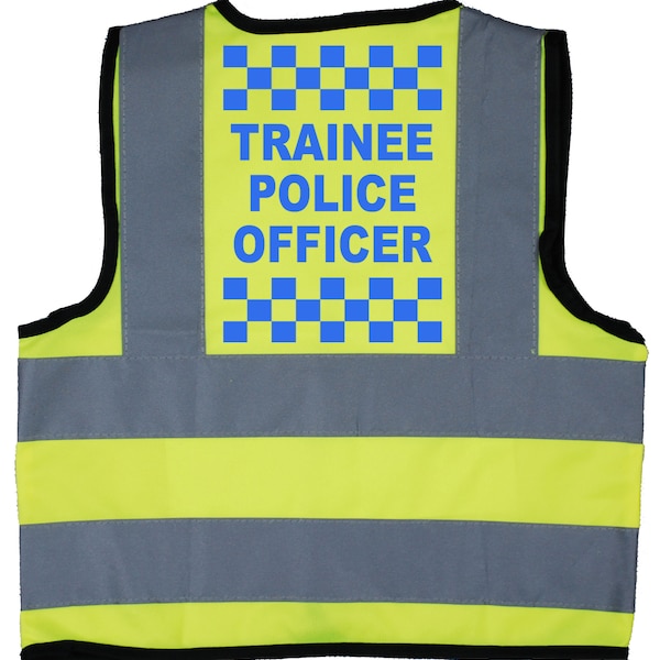 Trainee Police Officer Baby, Children's. Kids, Toddler Yellow Hi Vis Safety Jacket 0 to 8 Years Optional Personalised On Front Constable