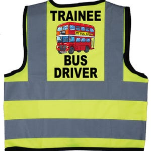 Kids Trainee Bus Driver Hi Vis Vest, Safety Jacket. Optional Personalised Text On Front