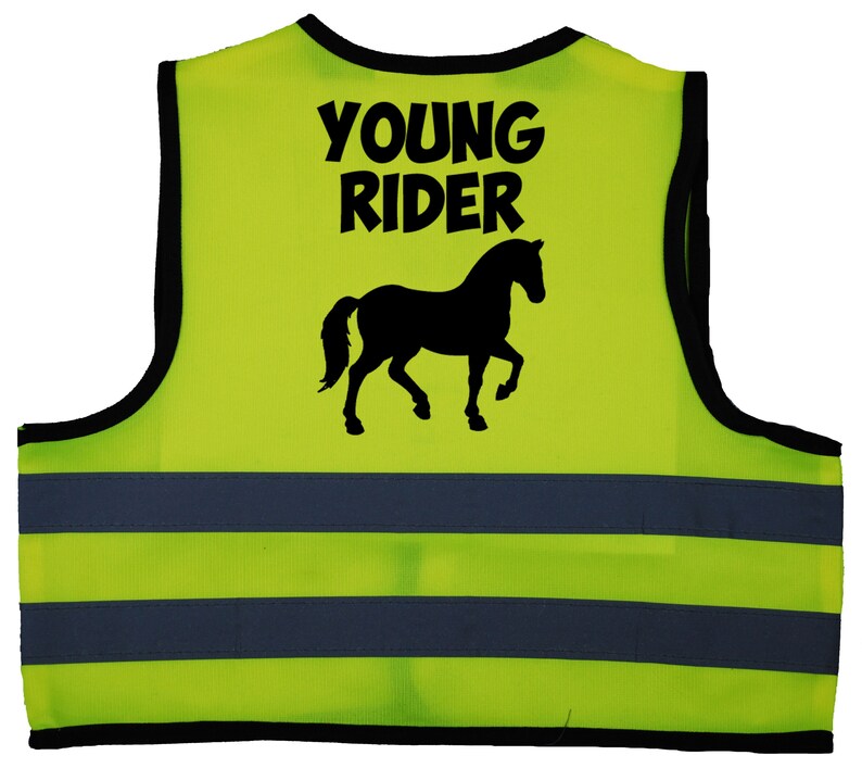 Young Rider Baby, Children's, Kids, Toddler Yellow Hi Vis Safety Jacket Sizes 0 to 9 Years Optional Personalised On Front Yellow. Horse 0 - 12 Months UK kids'