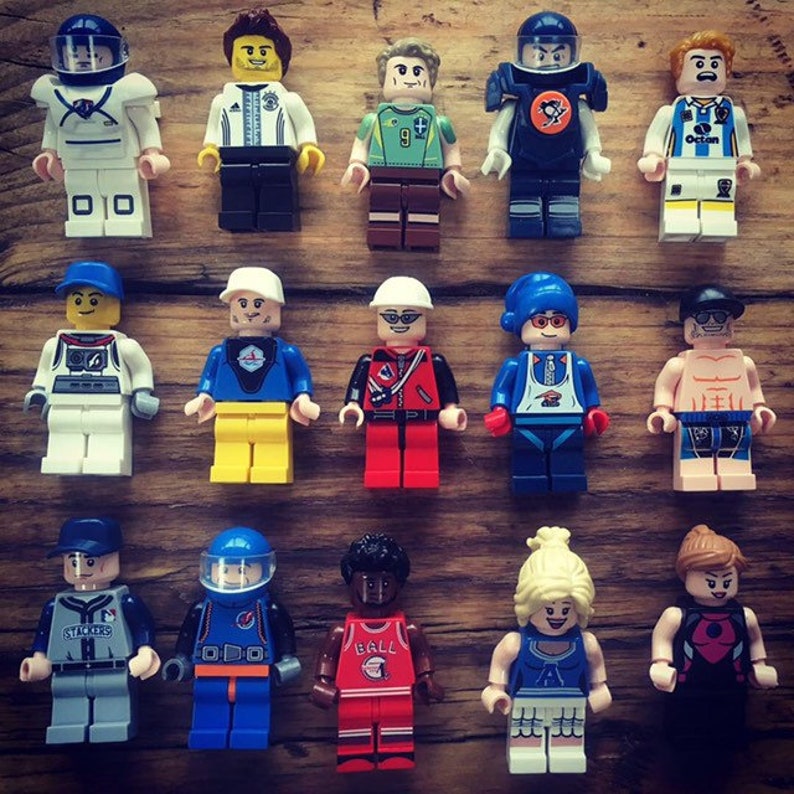 Basketball Tennis Brick Minifigures inc free /'Lego Go Create/' card Personalised Sports Player Greeting Card Birthday Football Baseball
