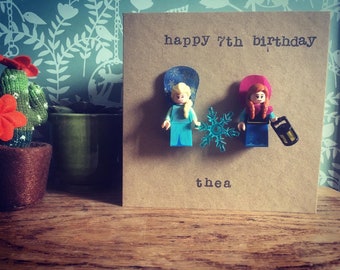 Personalised Disney Princess Mini figure Card hand Stamped Message for Birthday or Anniversary Ariel, Elsa, Anna Frozen Gift